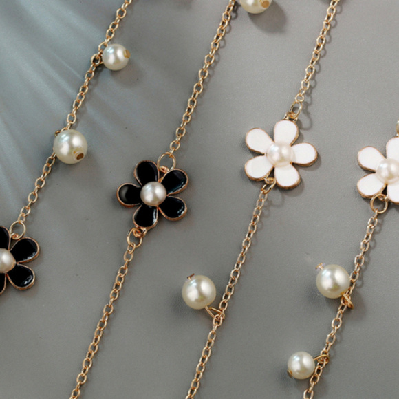Flower Pearl Long Necklace boho chain jewelry - Picture 5 of 7